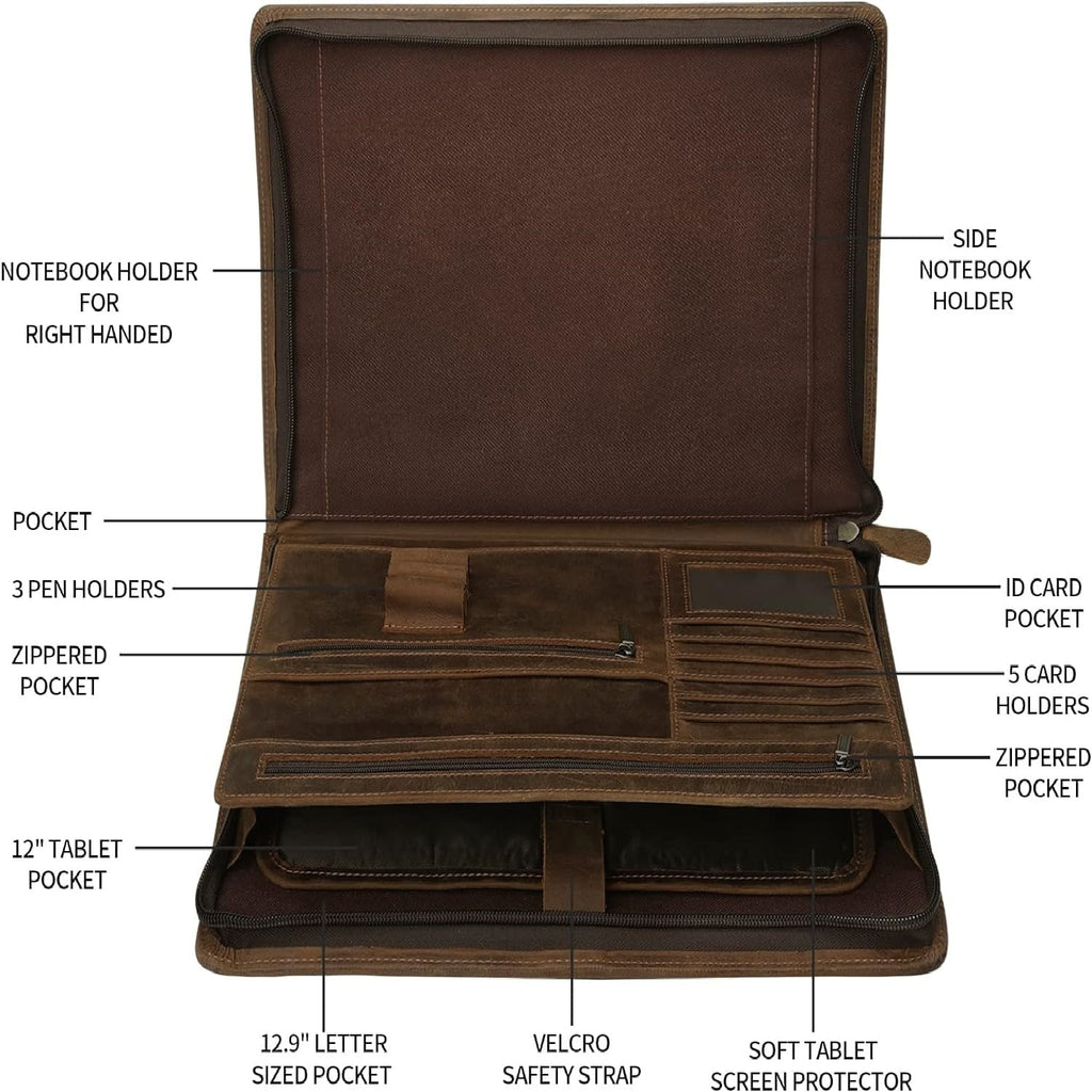 with Zipper for Men Women, Padfolio Business Resume A4/Pad, Folder Organizer, Brown - Image 5