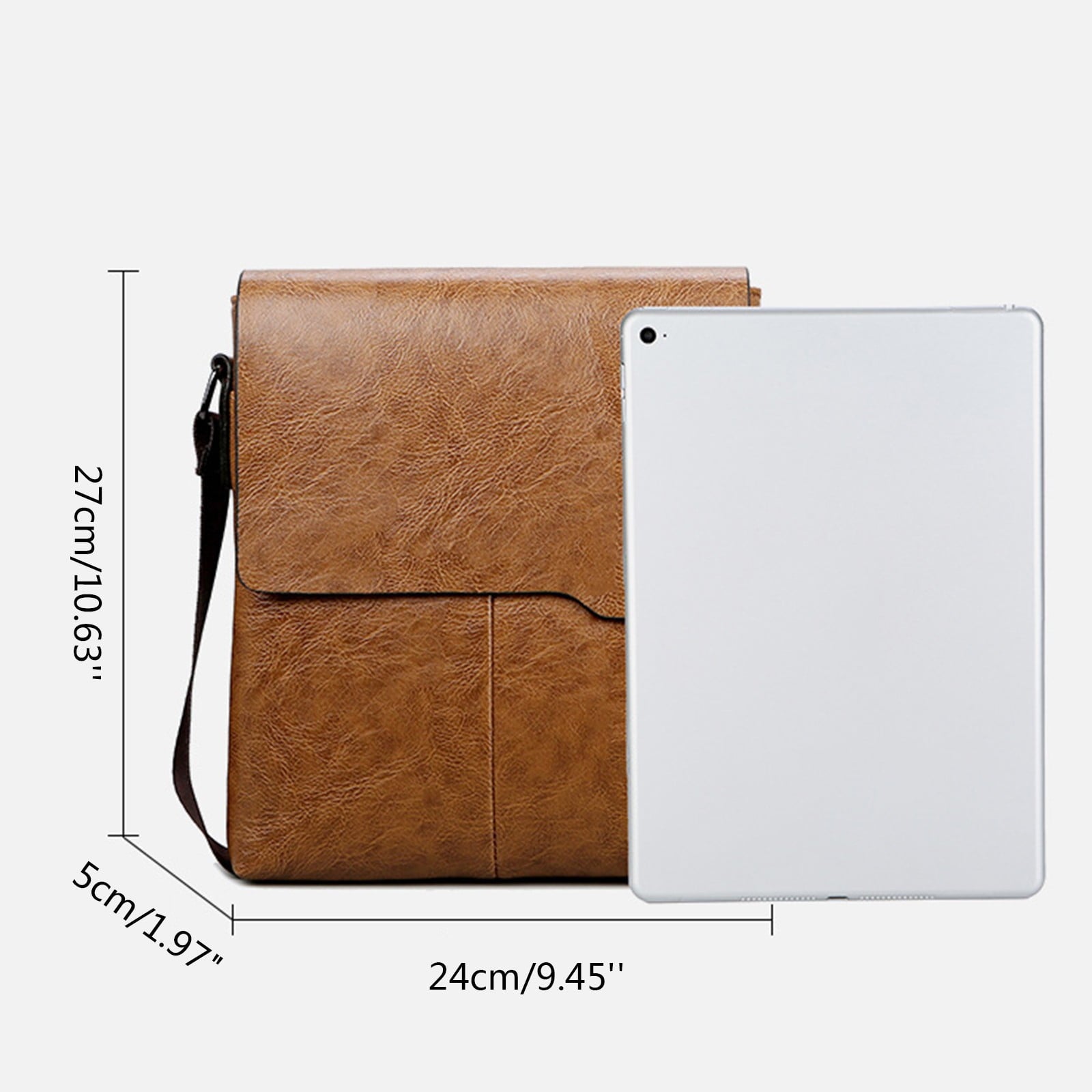 Vegan Leather Messenger Bag for Men Laptop Briefcase Bag for College Office Adjustable Strap - Image 2