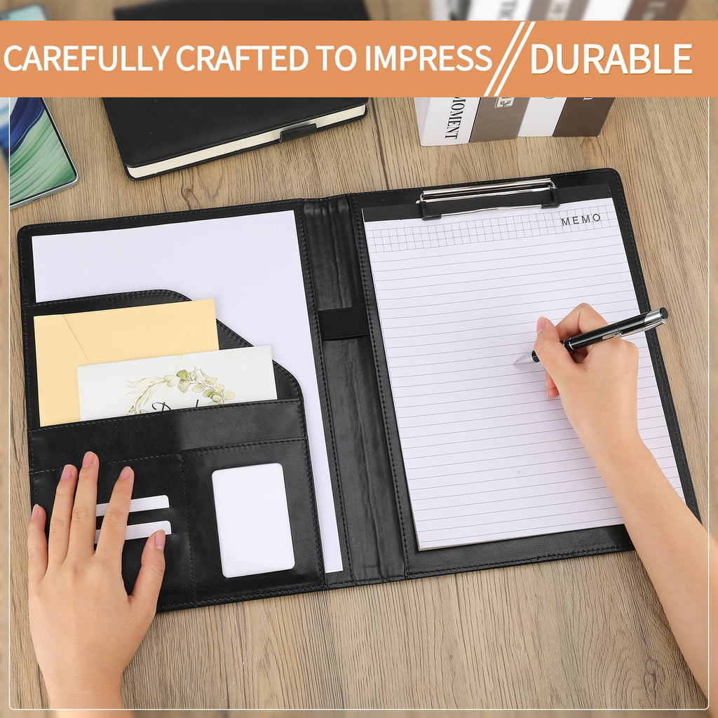 sixwipe Leather Portfolio Clipboard Folder, Business Resume Clipboard Binder Portfolio Folder with Writing Pad for A4 Document Organizer Off - Image 5