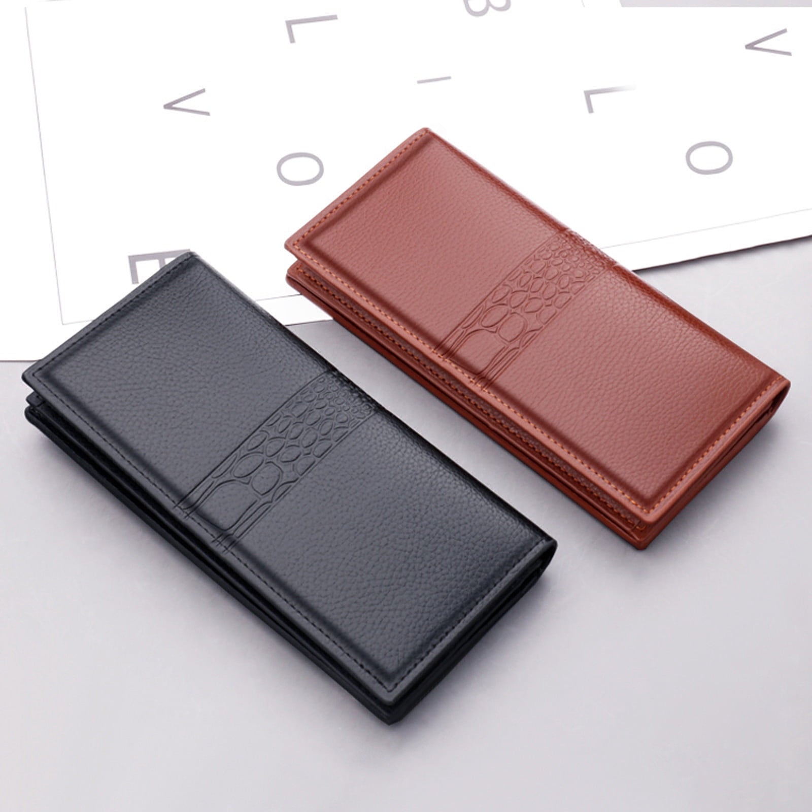 Men's Business Leather Wallet Slim Long Bifold Credit Card Holder Clutch Purse with RFID - Image 2