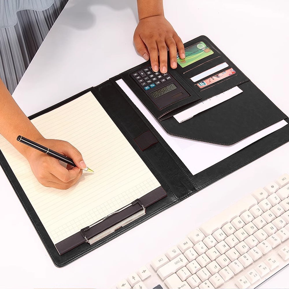 Padfolio Portfolio Organizer Folder with Calculator for Office, Gift, Pu Leather Black - Image 5