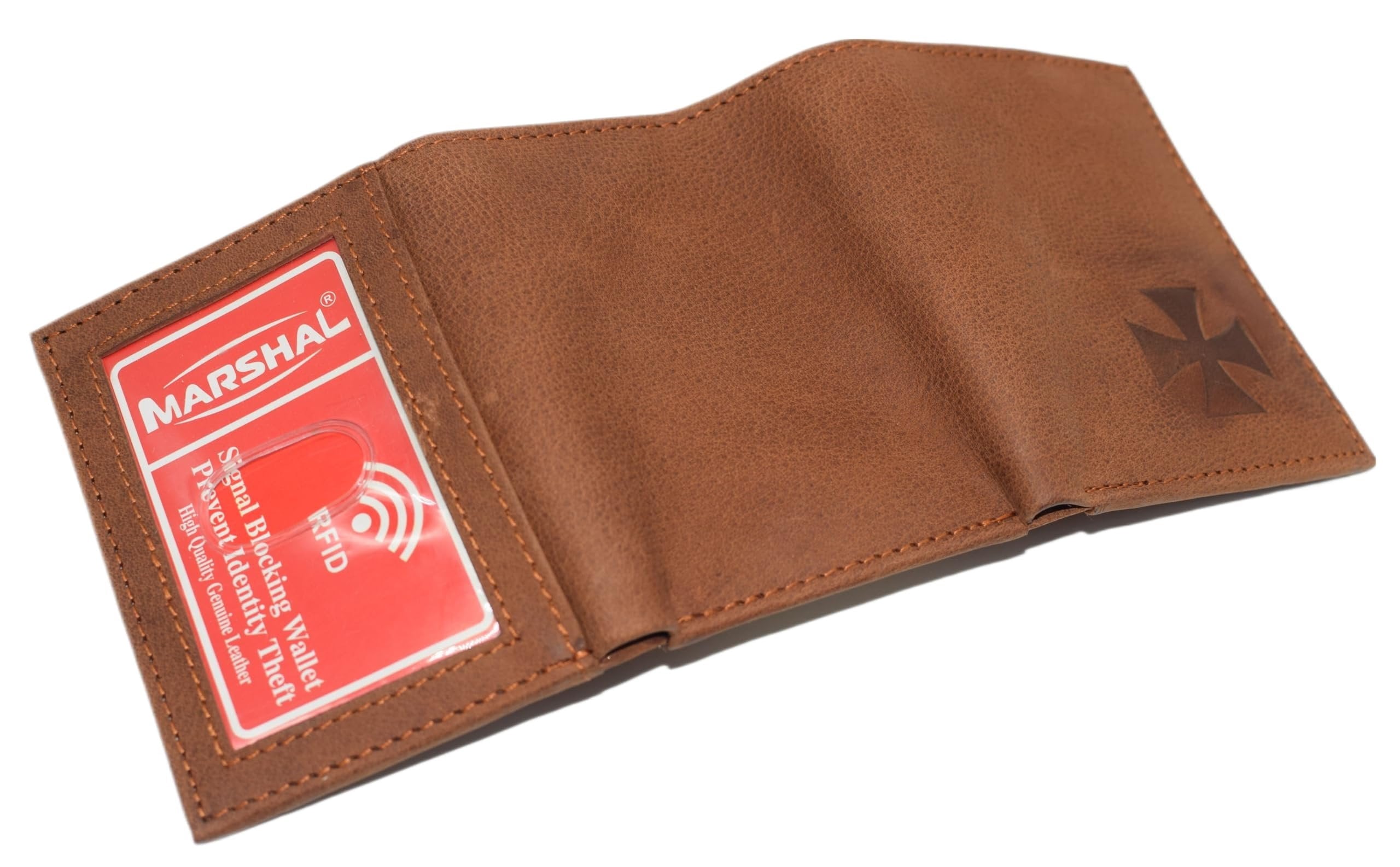Marshal Templar Cross RFID Blocking Genuine Leather Bifold Trifold Wallet for Men Trifold - Image 6