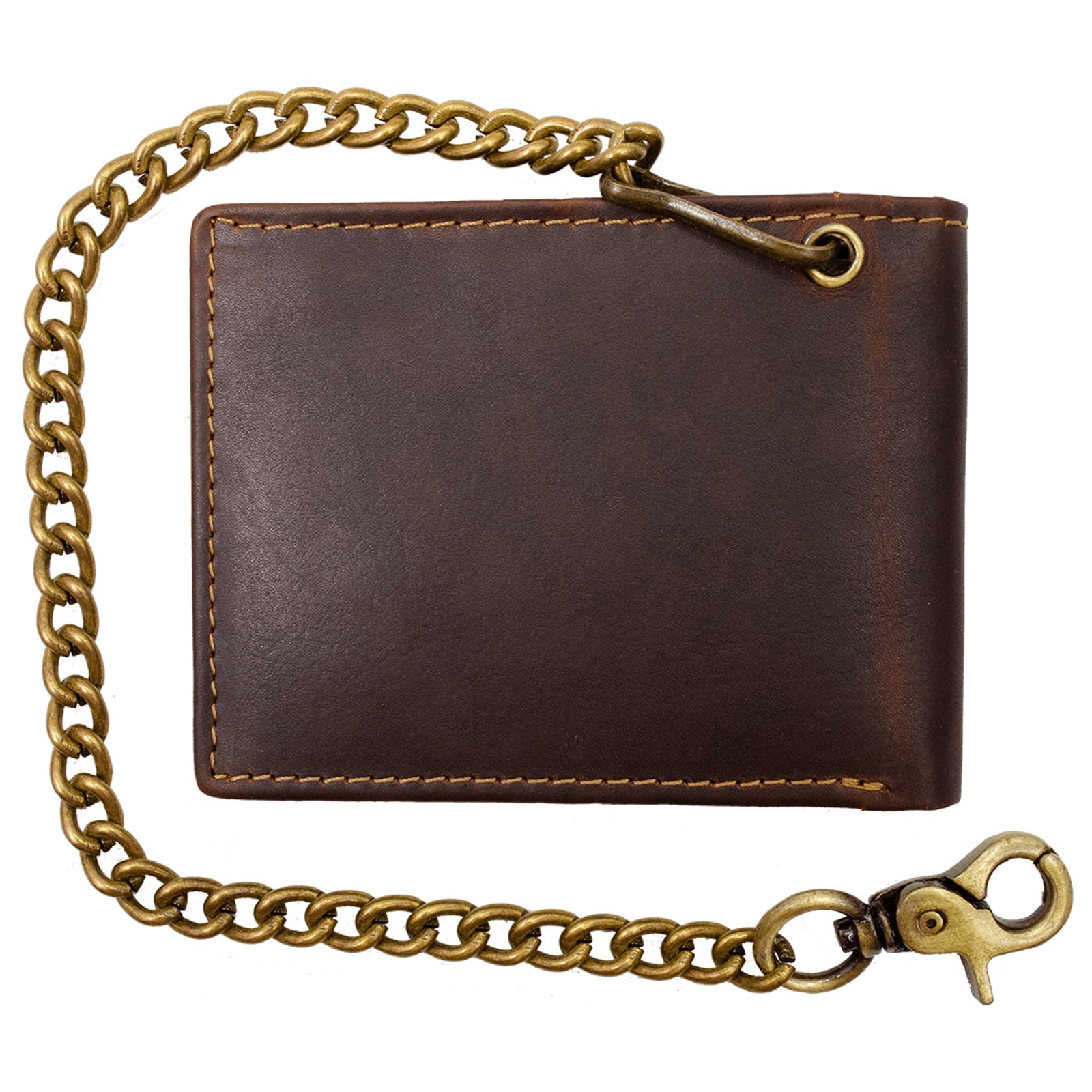 Men Biker Long Chain Trifold Wallet in Vintage Hunter Leather - Image 3