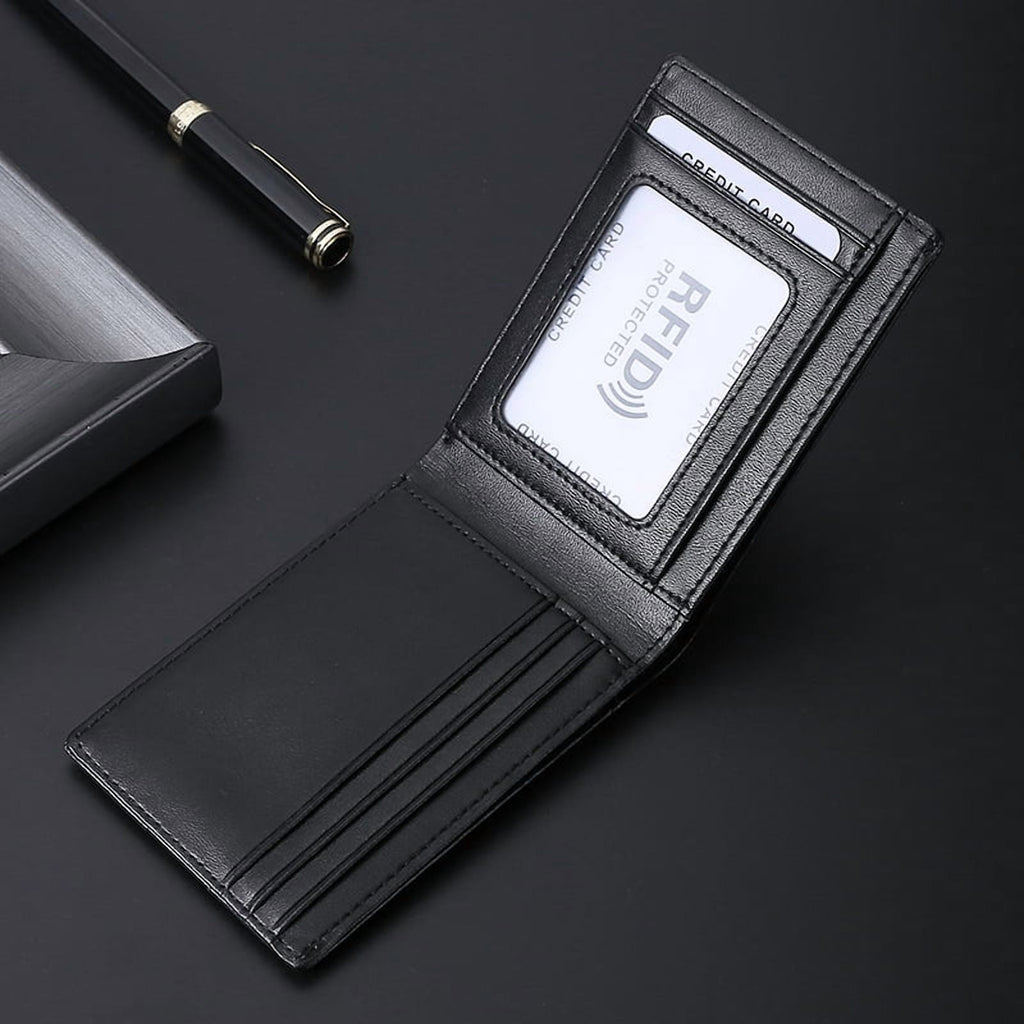 Minimalist Wallets for Men, Slim Leather Bifold Wallet Credit Card Holder with Cash Pocket, ID Window, RFID Blocking, Gifts for Men, Black - Image 3