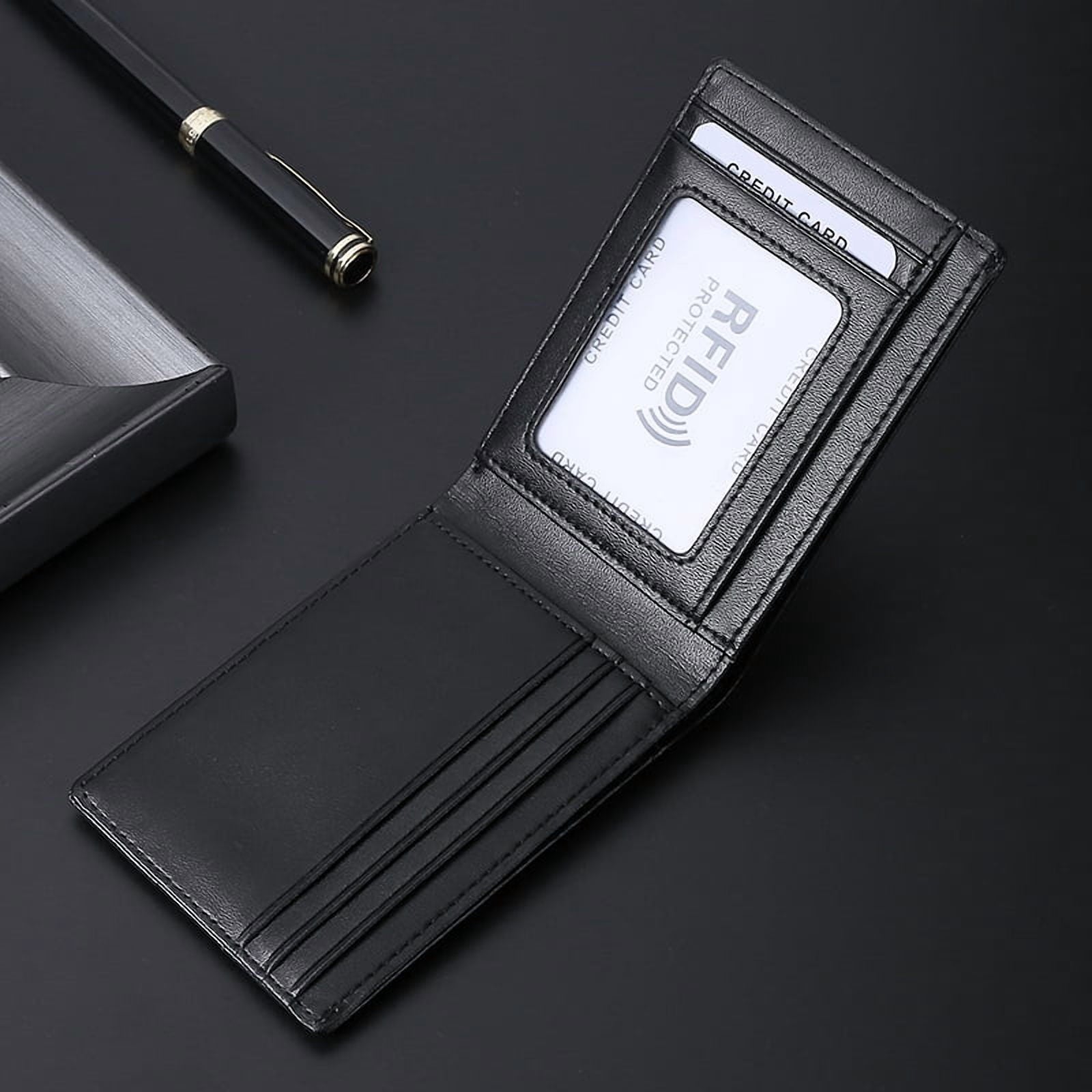 Minimalist Wallets for Men, Slim Leather Bifold Wallet Credit Card Holder with Cash Pocket, ID Window, RFID Blocking, Gifts for Men, Black - Image 3