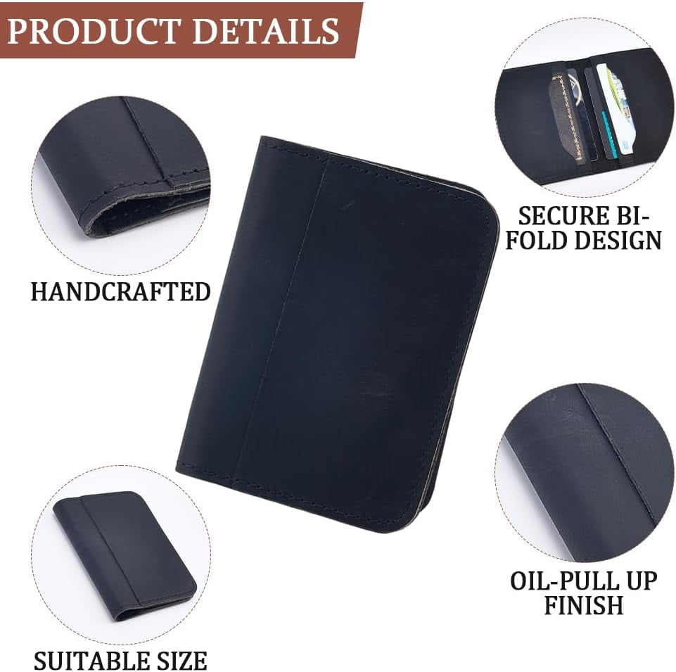 Genuine Leather Bifold Cash Purse Vintage Crazy Horse Leather Wallet Compact Credit Card Holder Organizer Slim RFID B... - Image 6