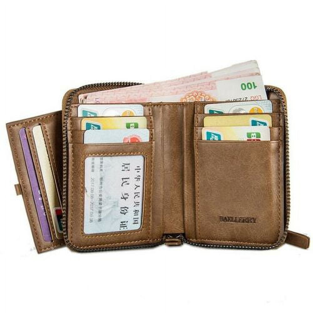 DT Men's Mens Brown Leather Bifold Credit ID Card Holder Wallet with Zipper Coin Pocket Purse - Image 6