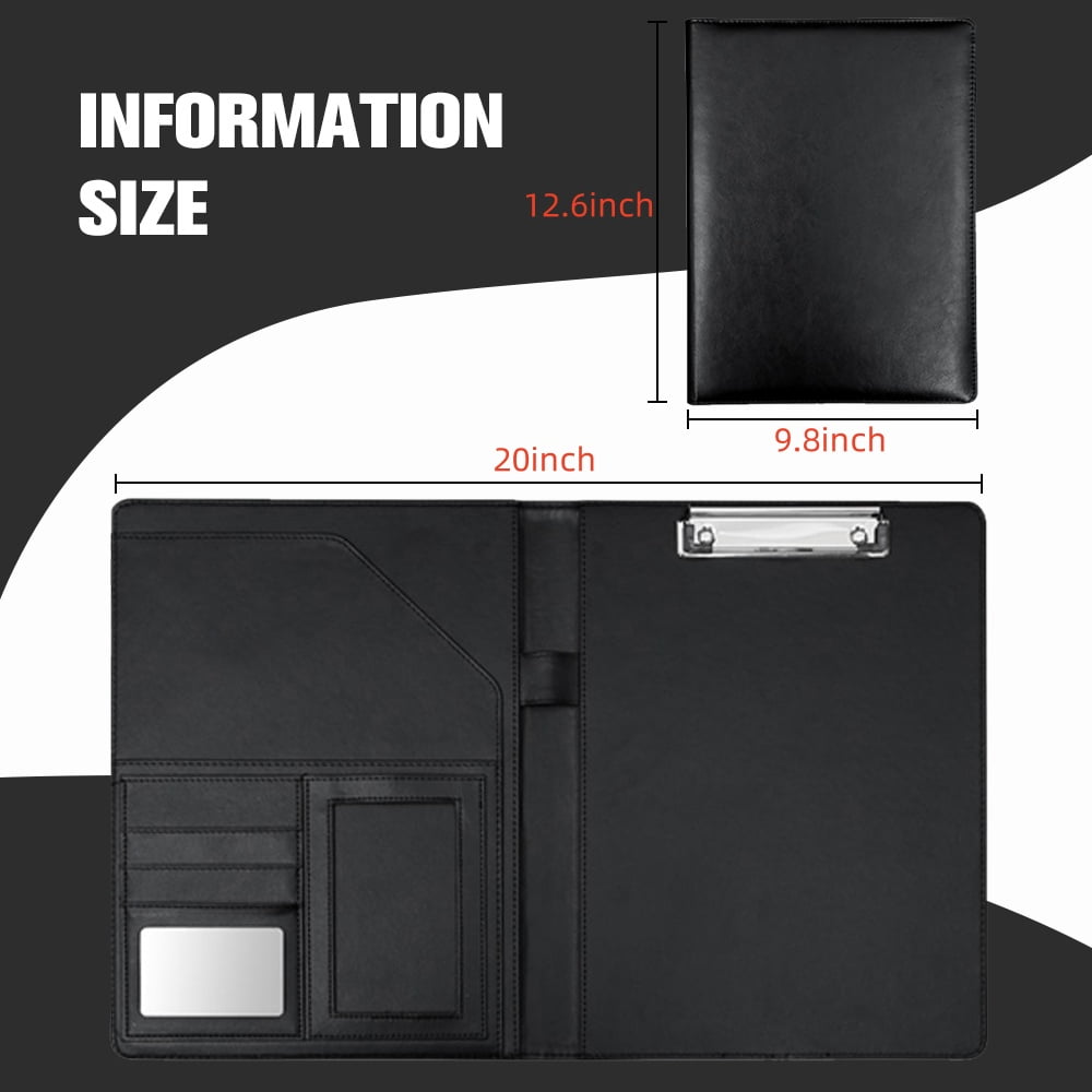 Padfolio Portfolio Organizer Folder with Calculator for Office, Gift, Pu Leather Black - Image 3