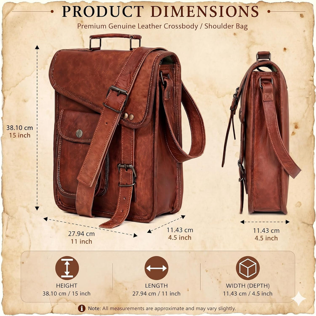 Leather Satchel Tablet Bag Laptop Case Office Briefcase Messenger Gift for Men Computer Distressed Shoulder Bag - Image 4