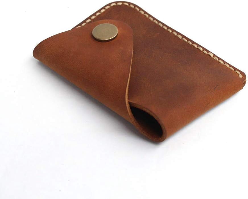 Handmade Genuine Leather Card Holder with Snap Closure - Ultra Slim Minimalist Wallet, Hand-Stitched Compact Front Po... - Image 2