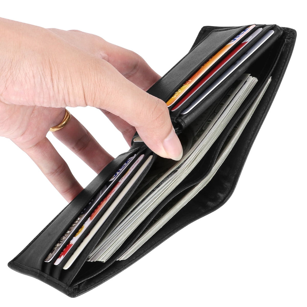 Slim Billfold Wallet for Men RFID Blocking Genuine Leather Scan Proof 10 Card Slots with ID Window Flap, Black - Image 5