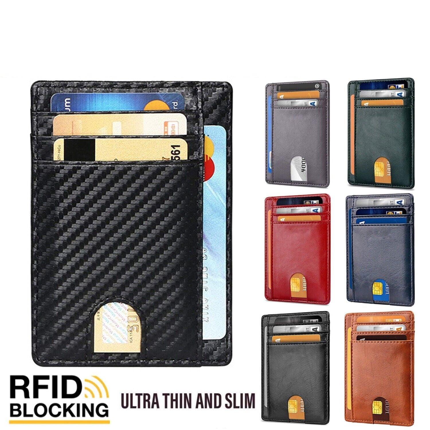 Men's RFID Blocking Slim Leather Wallet - Ultra Thin Minimalist Card Holder with 8 Card Slots, Unisex Front Pocket Mo... - Image 2