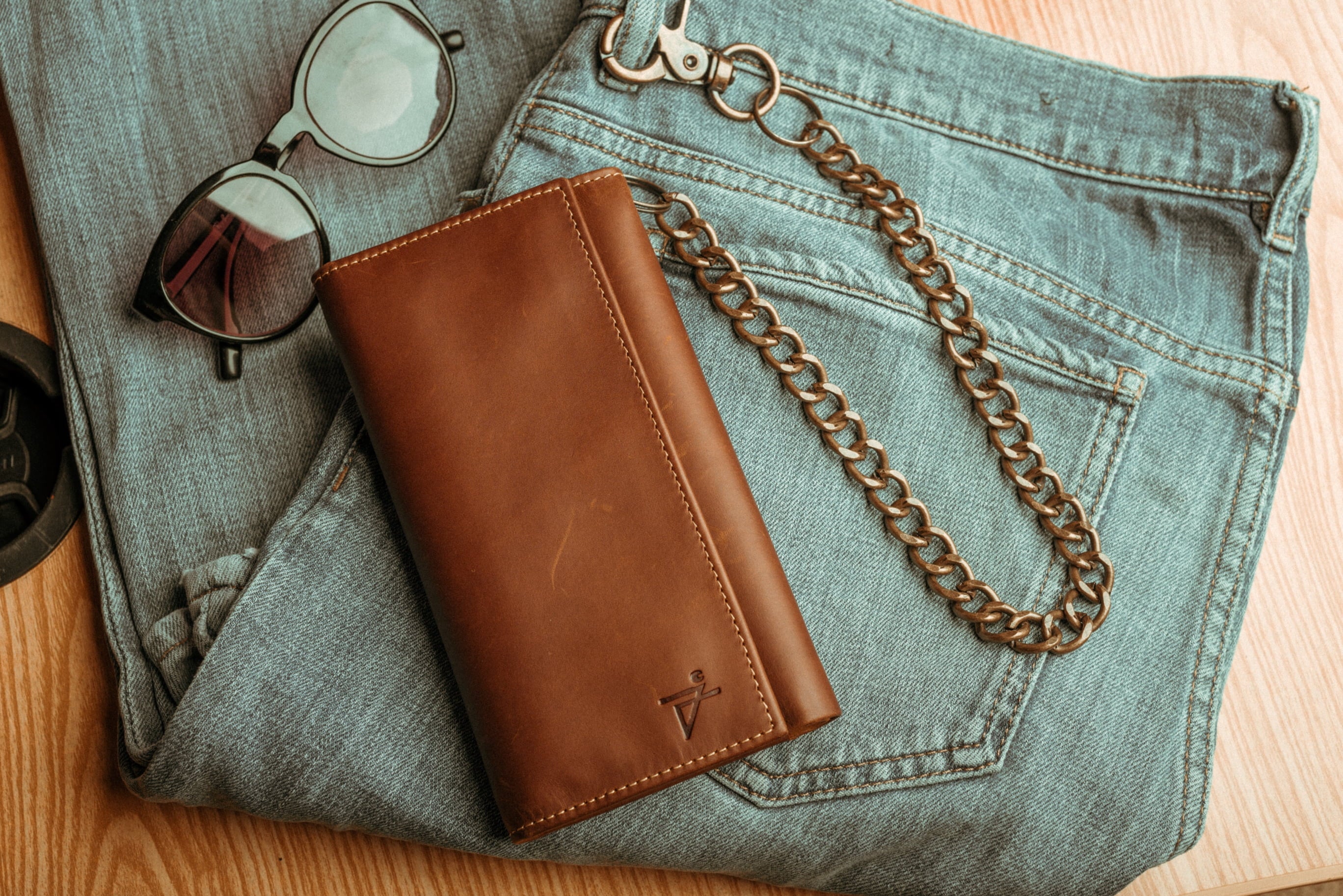 Long Trifold RFID Blocking, Credit Card Money Organizer, Top Bill Slot, Leather Biker Trifold Chain Wallet Long Check... - Image 6