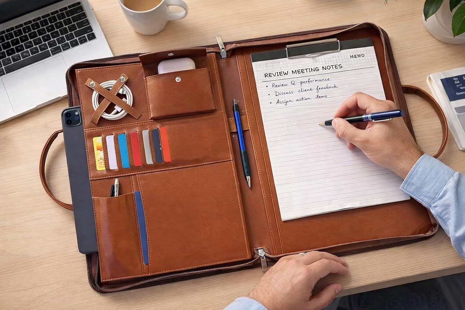 with Handles Professional Business PU Padfolio Organizer for Documents and Resume - Image 6