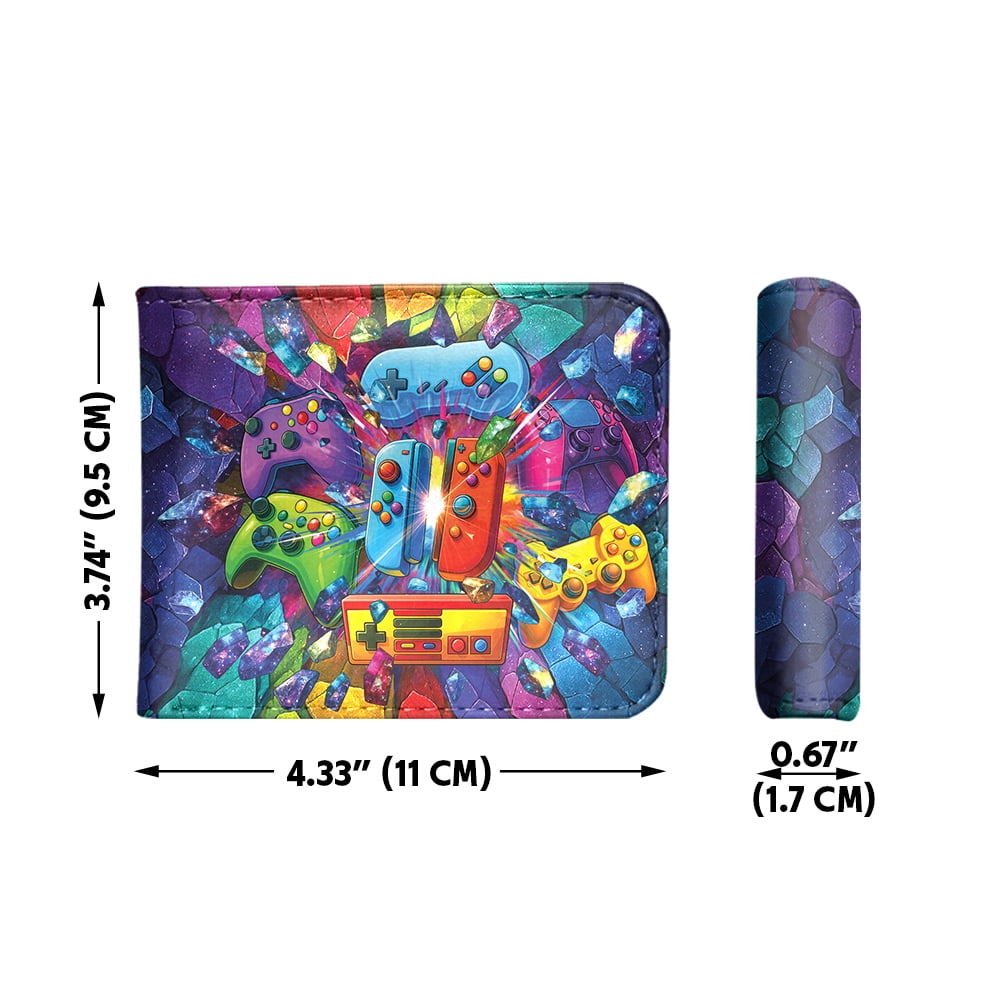 RFID Blocking Bifold Wallet for Men, Slim Leather Credit Card Holder with ID Window - Colorful Gaming Controller - Image 4