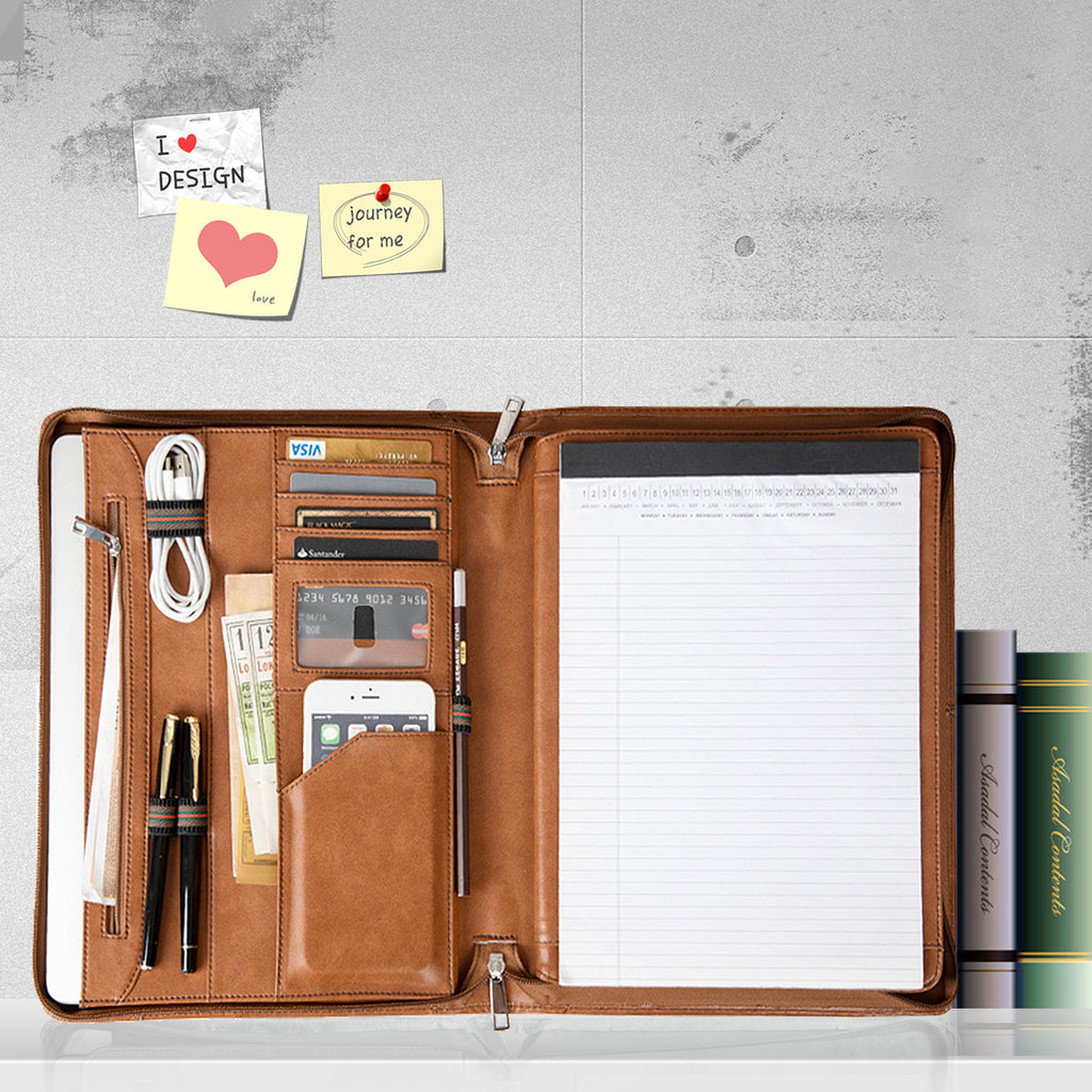 AZXCG Portfolio Business Folder Padfolio, Folder with Letter Size (A4) Paper Notepad Writing Pad,Zippered Travel Organizer, Vegan Leather Bu - Image 5