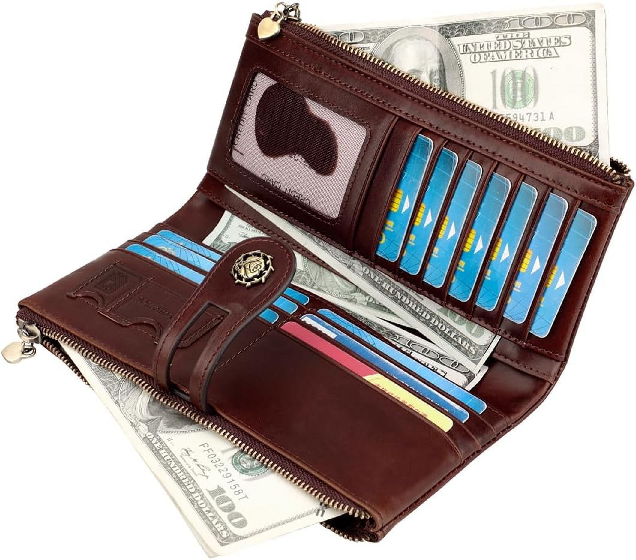 Women's RFID Blocking Wallet Soft Leather Clutch Money Ladies Purse Slim Card Holder Organizer Zip Pocket (Blue) - Image 3