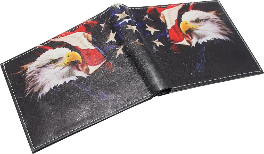 RFID Blocking Printed American Eagle Flag Bifold Leather Wallet with Gift box for men - Image 6