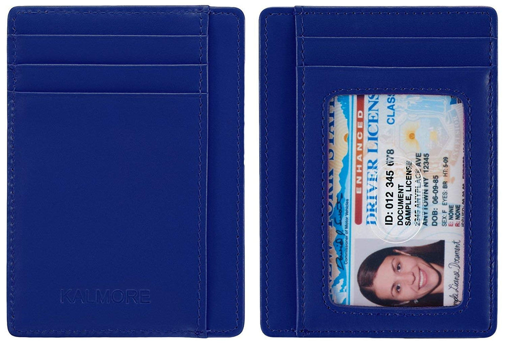 Credit Card Holder with ID Window RFID Protected Genuine Leather Slim Wallet (Blue) - Image 5