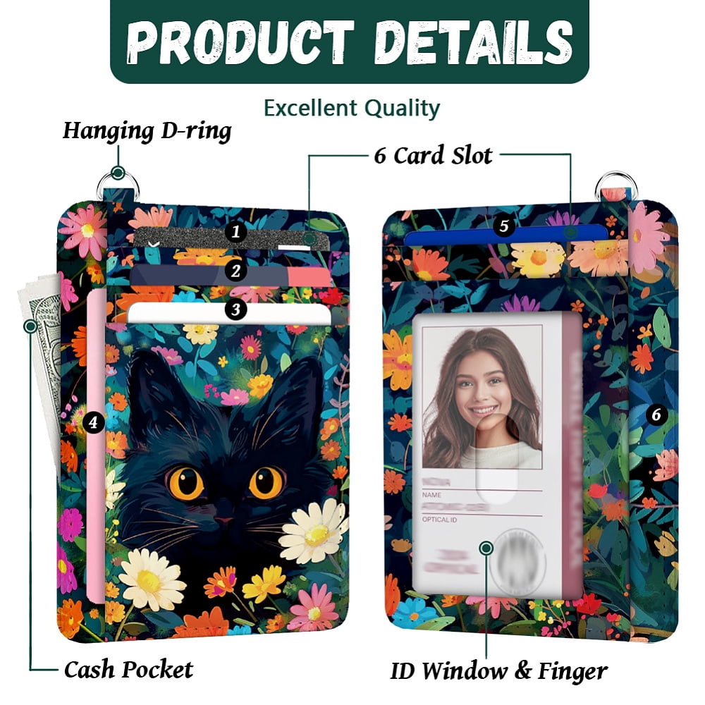 RFID Blocking Credit Card Holder for Women - Flower and Cat PU Leather Slim Wallet with ID Window 6 Card Slots and Ca... - Image 3