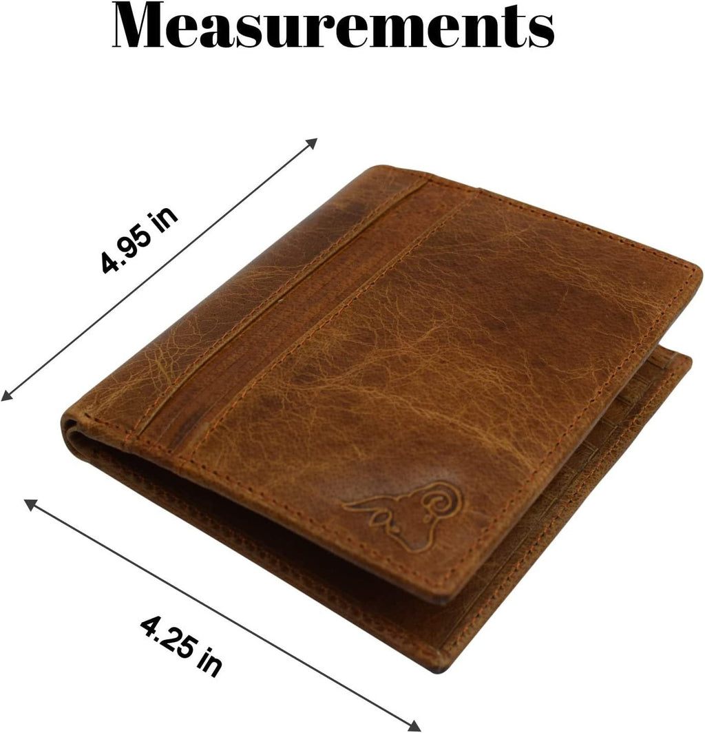 Genuine Leather Slim Bifold Hipster Men Wallets RFID Blocking Series TAN - Image 4
