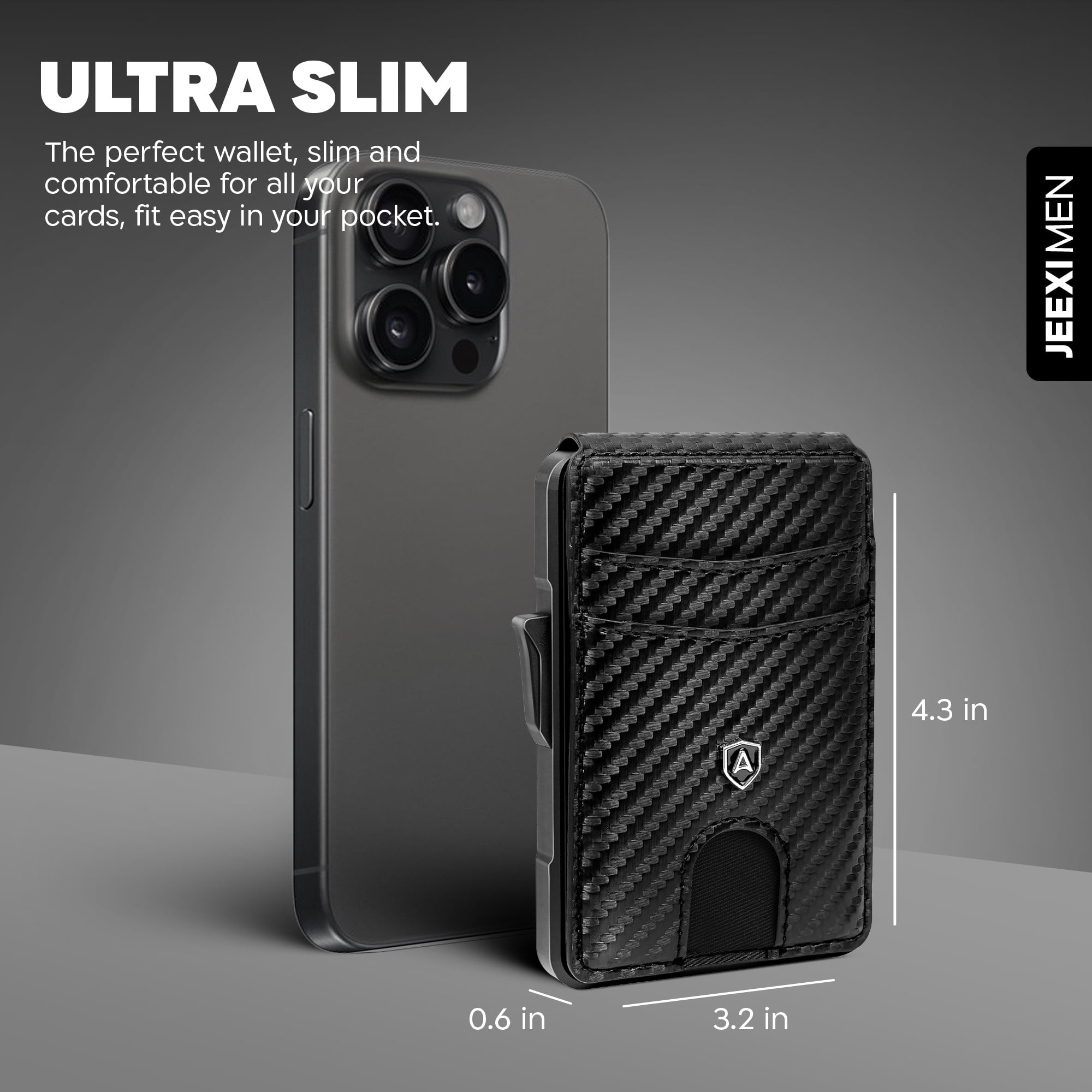 Carbon Fiber Slim Wallet for Men - RFID Blocking Minimalist Bifold with Money Clip & Card Ejector | Holds 12 Cards, Cash | Front Pocket Leat - Image 6