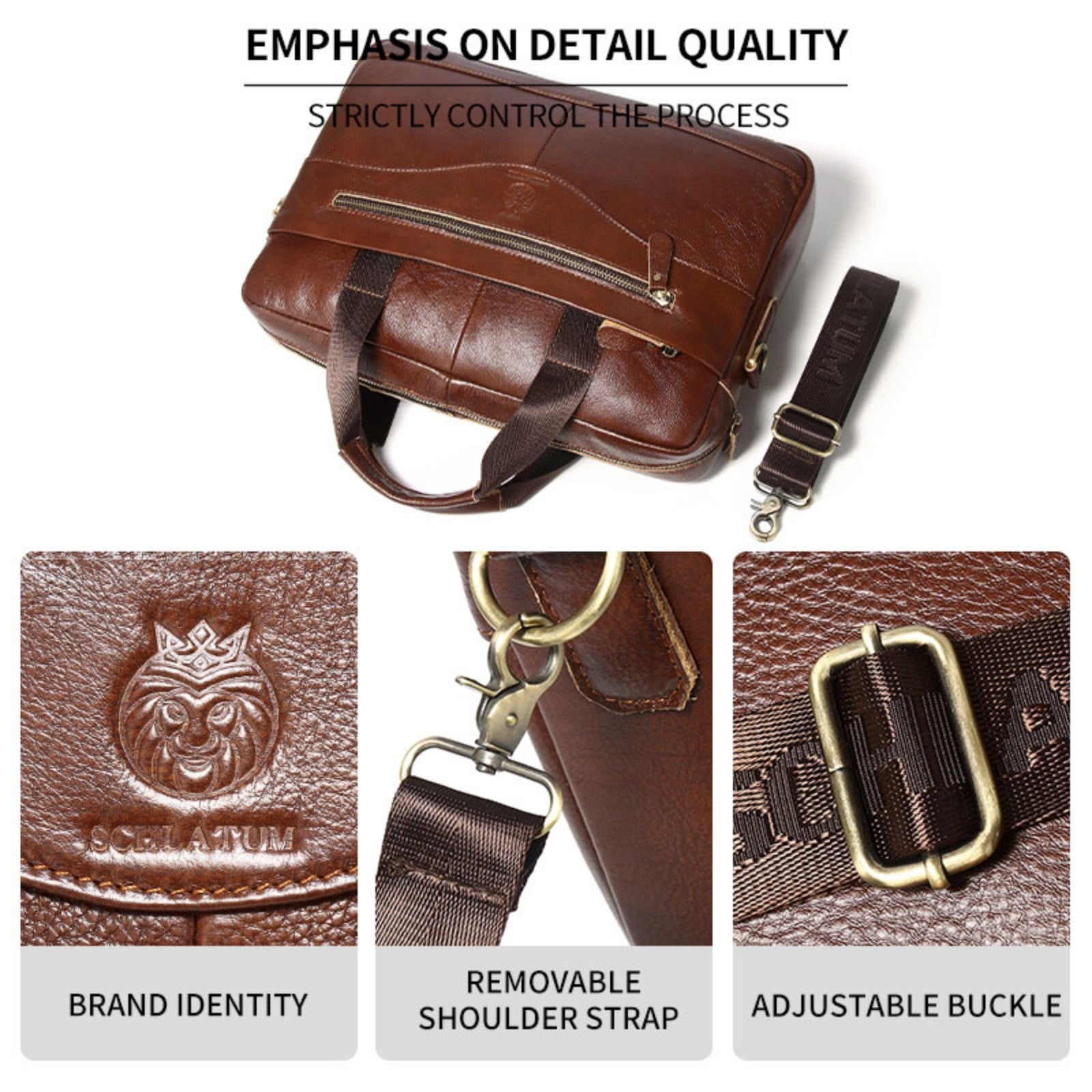 Leather Briefcase for Men Large Capacity 15.6 Inch Laptop Business Travel Shoulder Bag - Image 2