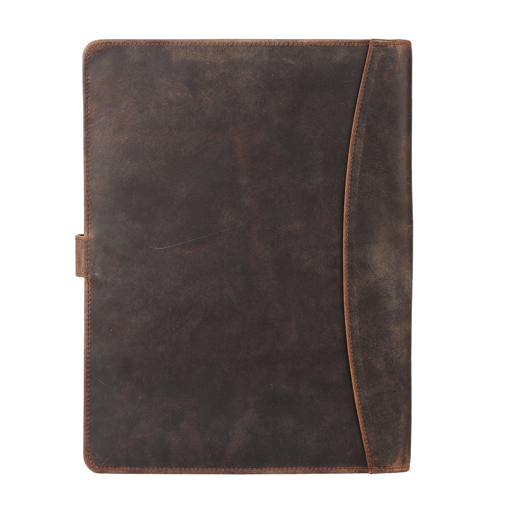 Full-Grain Leather Portfolio Folder with Button Closure, Legal Pad Holder, Card Slots, and Document Pockets, Distressed Tan - Image 2