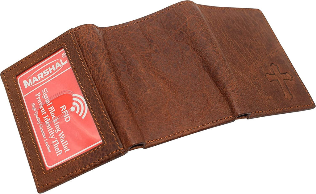 Marshal RFID Blocking Cross Genuine Leather Bifold Trifold Wallet for Men Trifold - Image 4