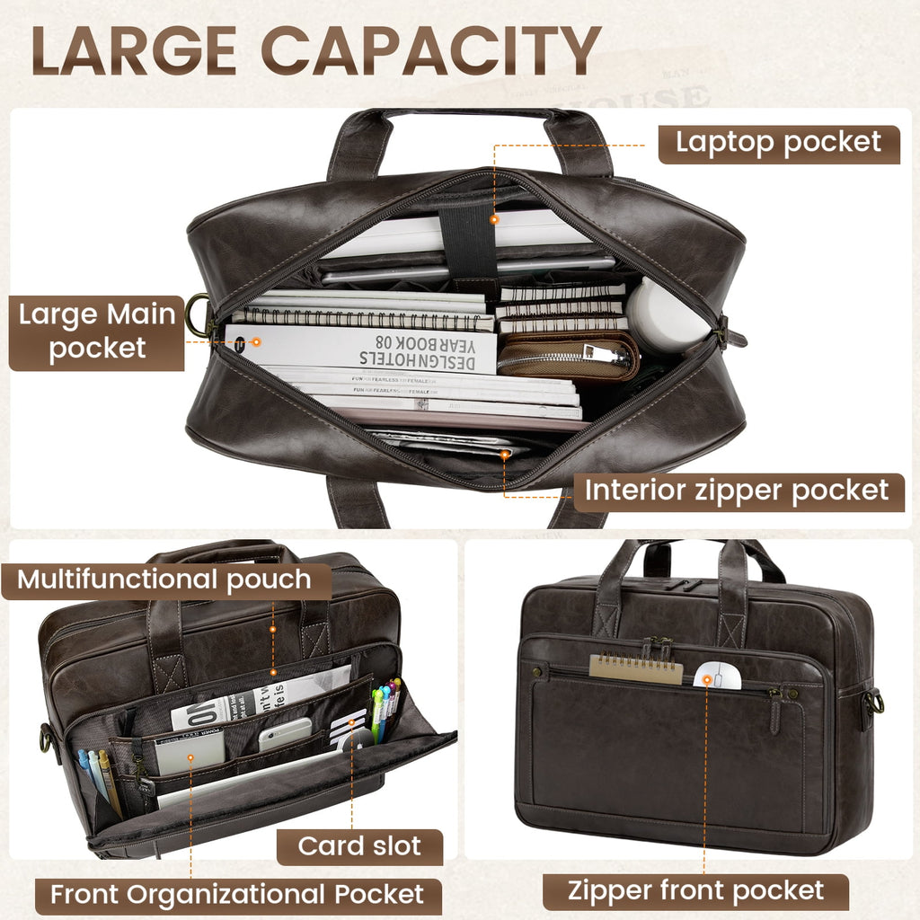 Messenger Bag for Men 16 Inch Laptop Bag Leather Briefcase Vintage Crossbody Shoulder Office Computer Bag Retro College Satchel Bag for Work - Image 2