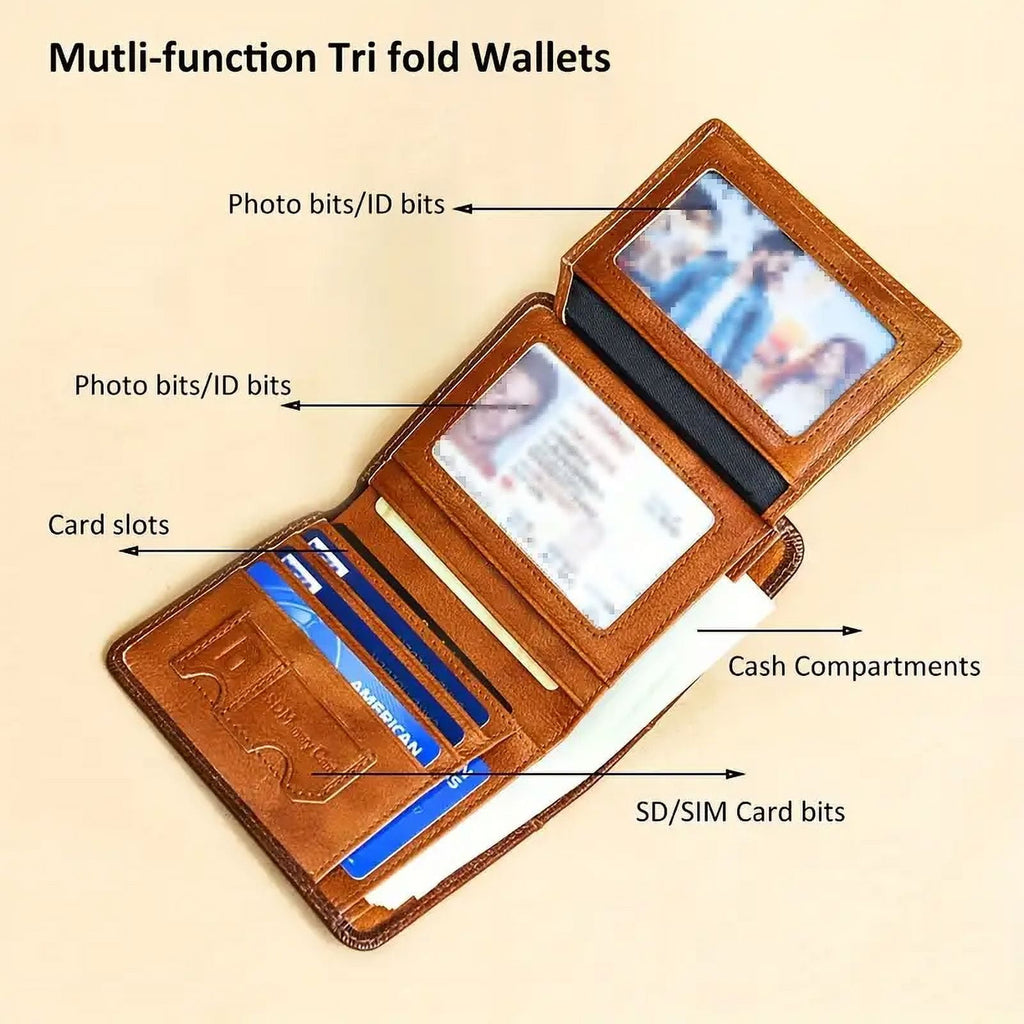 Genuine Leather Rfid Wallets For Men Vintage Thin Short Multi Function ID Credit Card Holder Money Bag Give Gifts To Men On Valentine's Day - Image 3