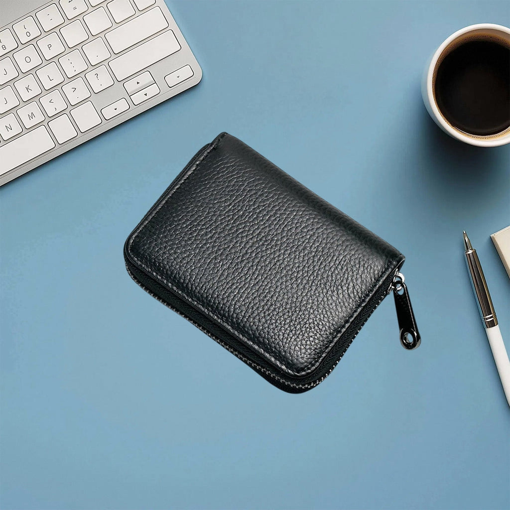 Slim Leather Card Holder,RFID Blocking Credit Card Organizer,Small Thin Wallet for Men and Women,Zip Around Coin Purse,Driver's License ID C - Image 4
