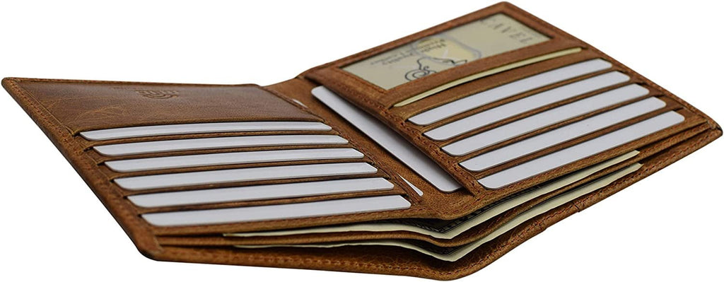 Genuine Leather Slim Bifold Hipster Men Wallets RFID Blocking Series TAN - Image 6