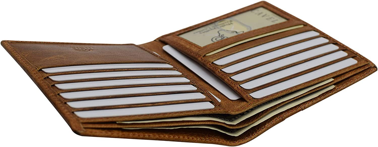 Genuine Leather Slim Bifold Hipster Men Wallets RFID Blocking Series TAN - Image 6