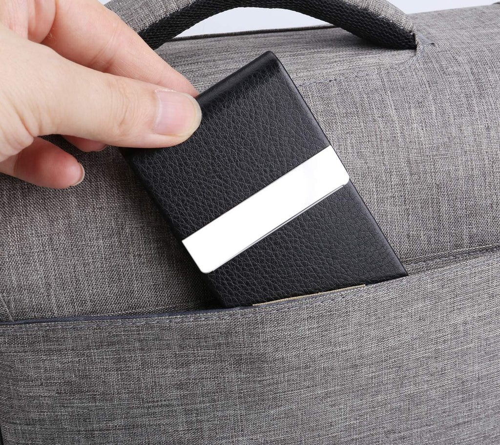 PU Leather Business Card Holder Case, Slim Metal Pocket Card Holder with Magnetic Closure - Image 3