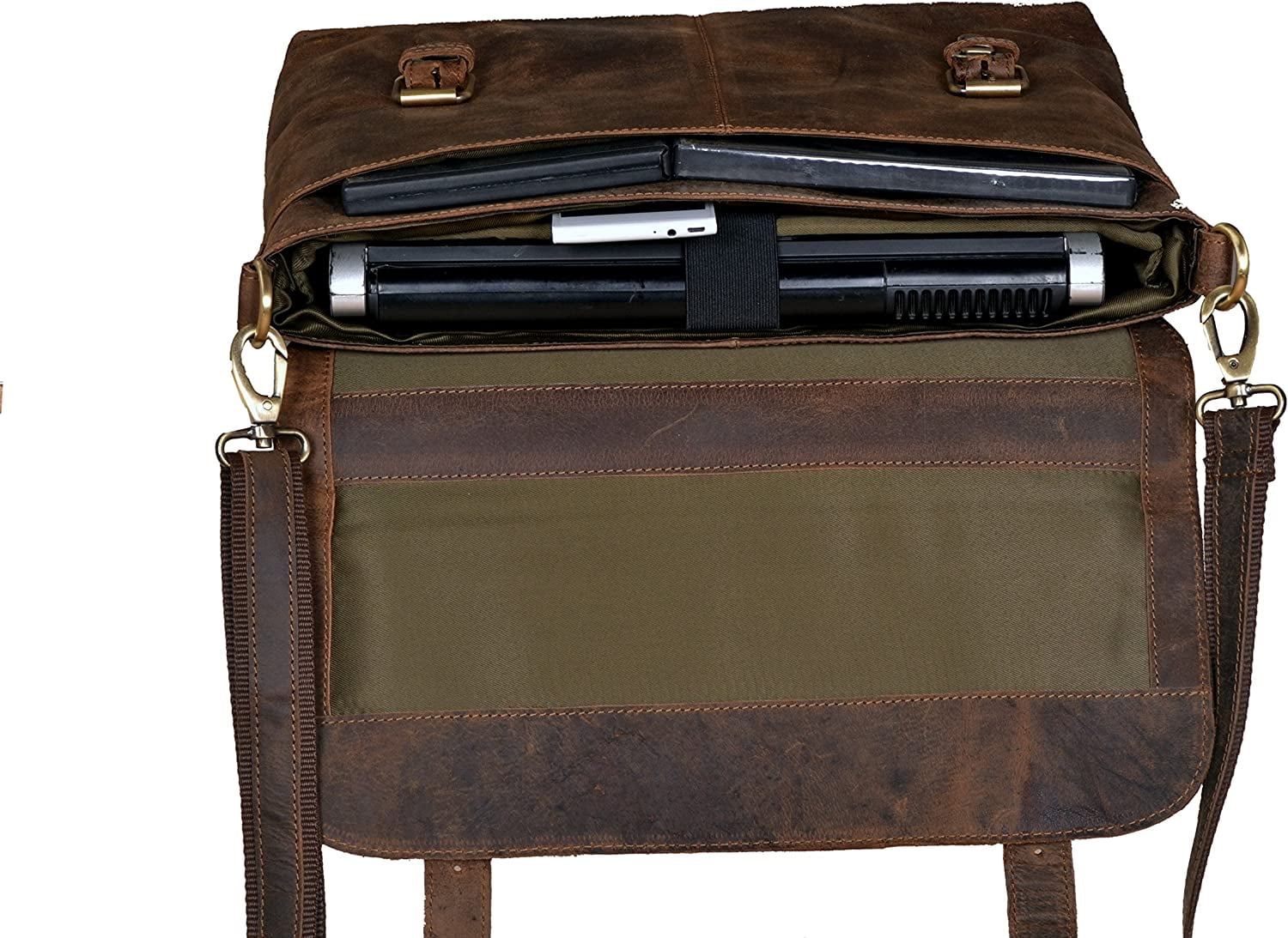 Retro Genuine Buffalo Vintage Hunter Leather Men Laptop Messenger Shoulder Bag Office Briefcase College Bag For Men A... - Image 4