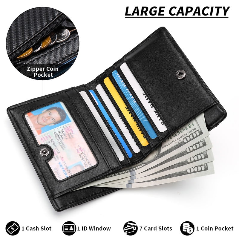 Mens Slim Bifold Wallet RFID Blocking, Front Pocket Leather Wallet with Zipper Coin Pocket, Minimalist Thin Credit Card Holder for Men - Image 4