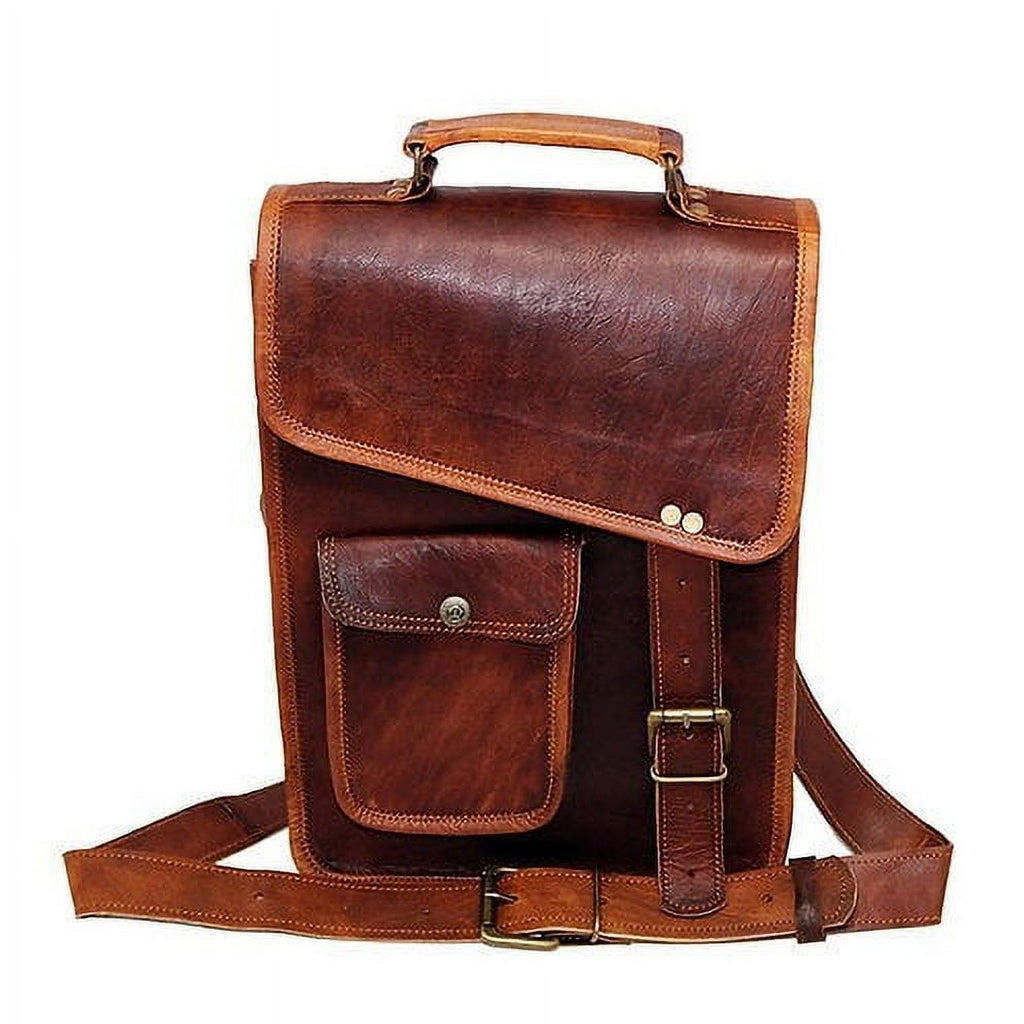 11" Leather Satchel Brown Messenger Bag Office Briefcase for Men Women Cross Body Shoulder Side Purse Travel Work iPa... - Image 4