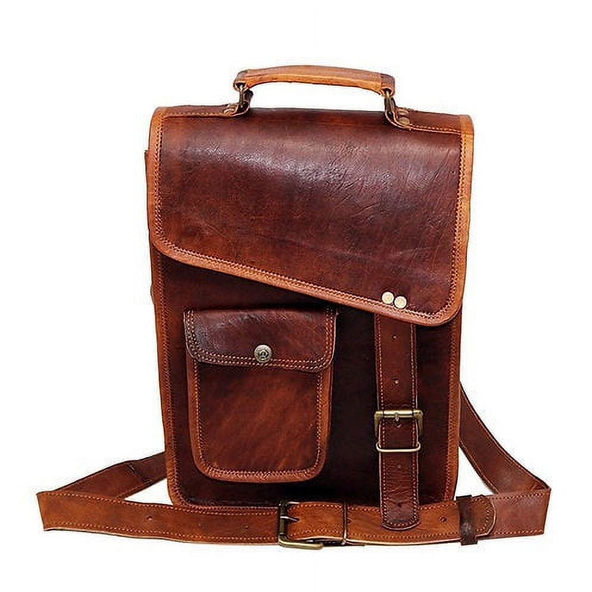 11" Leather Satchel Brown Messenger Bag Office Briefcase for Men Women Cross Body Shoulder Side Purse Travel Work iPa... - Image 4
