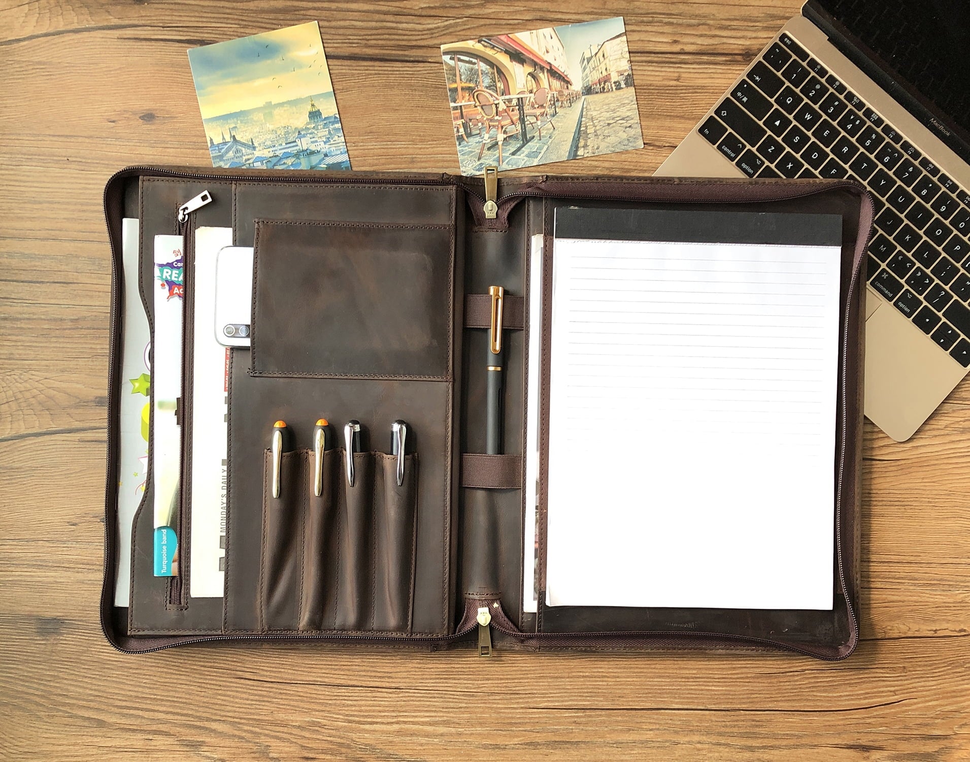 Genuine Leather Portfolio, Zippered Padfolio for Men, Leather Binder for Letter Size Notepad, Portfolio for Women, Bu... - Image 2