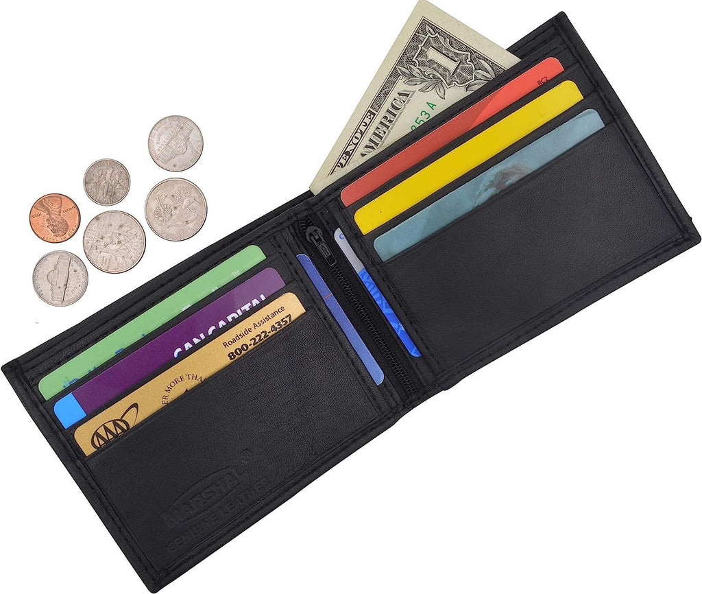 Marshal Genuine Lambskin Soft Leather Bifold Men's Wallet with inner Zipper - Image 6