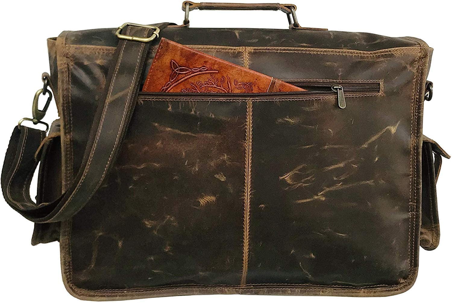 18 inch Buffalo Leather Briefcase Laptop Messenger Office College Bag for Men and Women - Image 6
