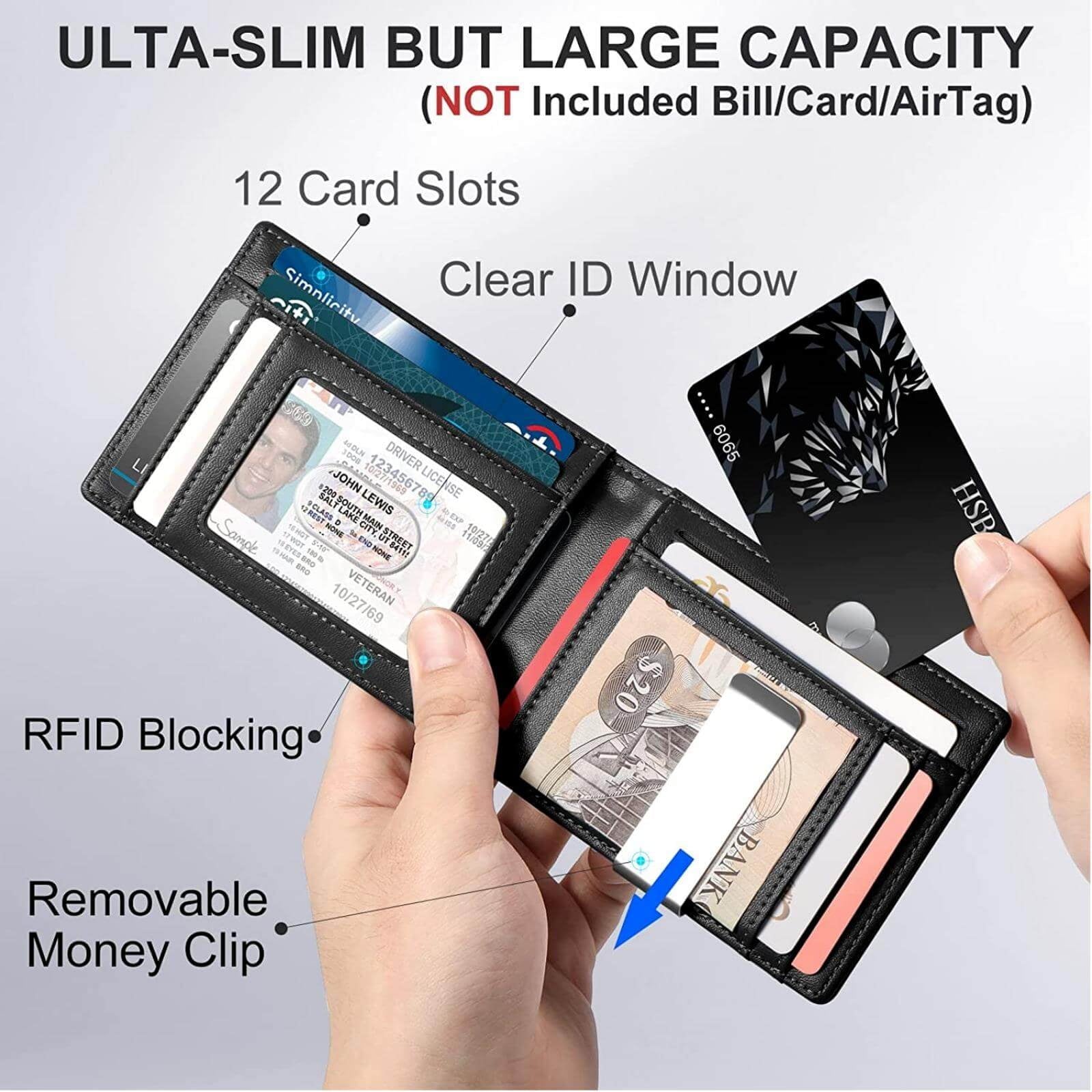 Slim Wallet for Men Minimalist Mens Wallet Leather, AirTag Wallet with Money Clip/ RFID Blocking Credit Card Holder F... - Image 5