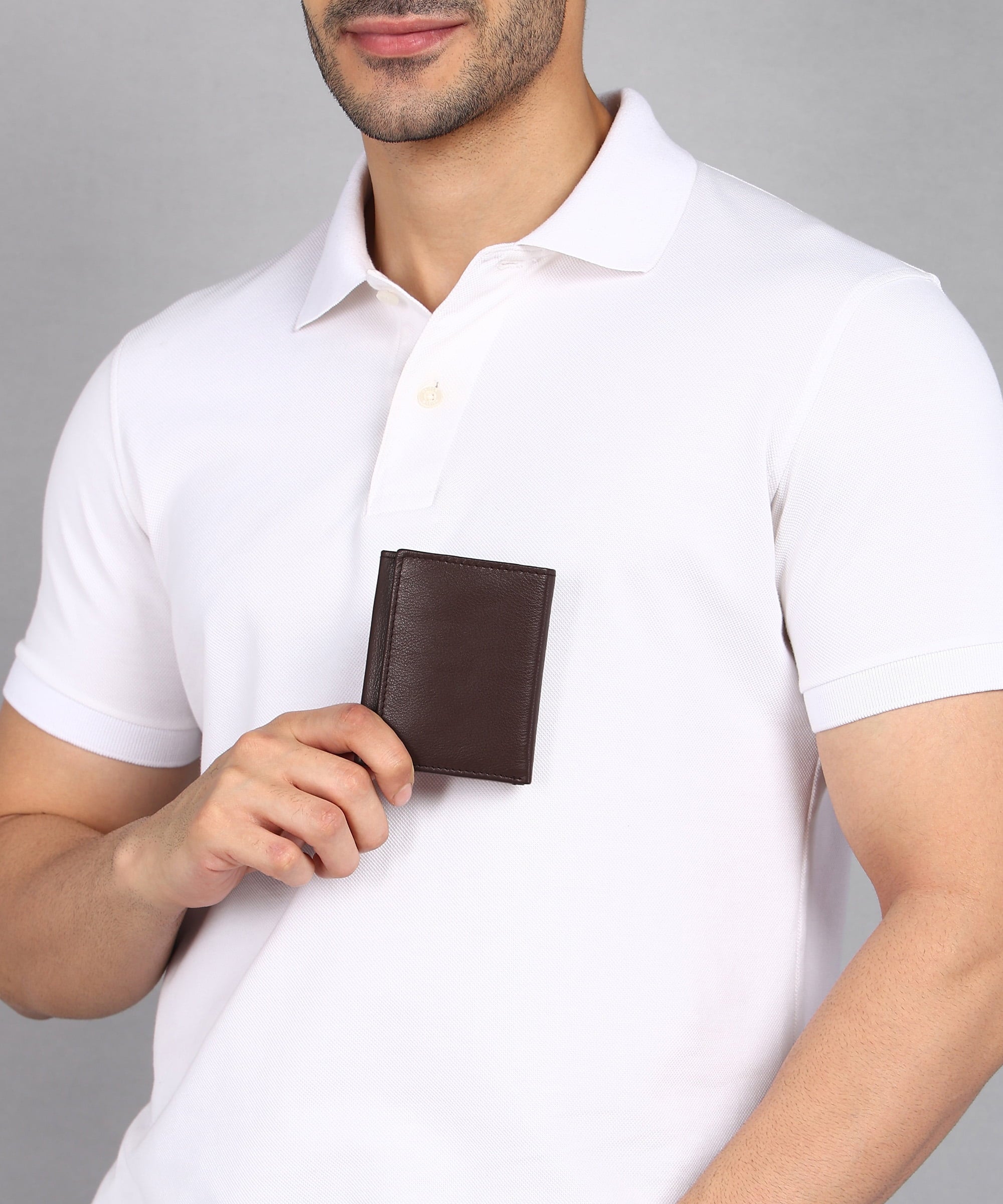 Genuine Leather Slim Trifold Wallet for Men with ID Window and RFID Blocking, Dark Brown - Image 3