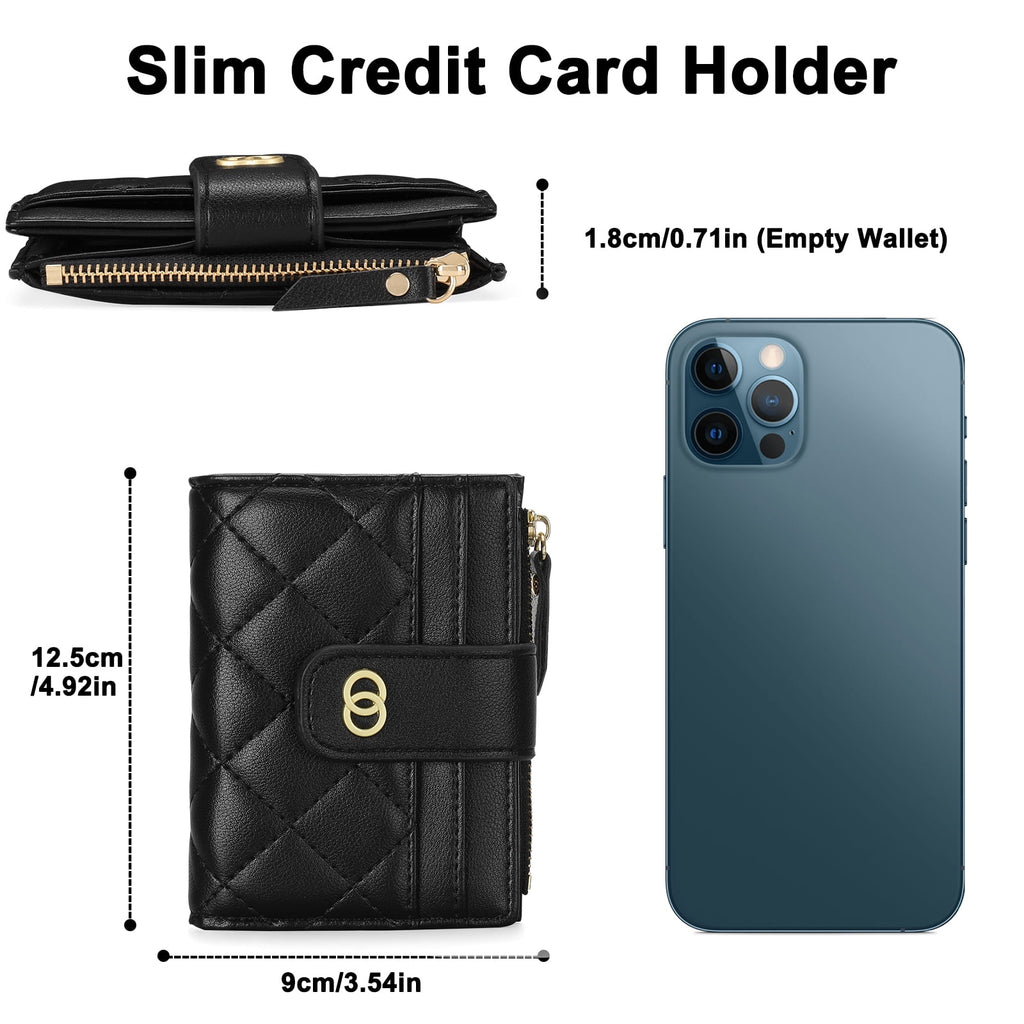 Small Wallet for Women Slim Bifold Leather Credit Card Holder Wallets Zipper Pocket Coin Purse with ID Window - Image 2