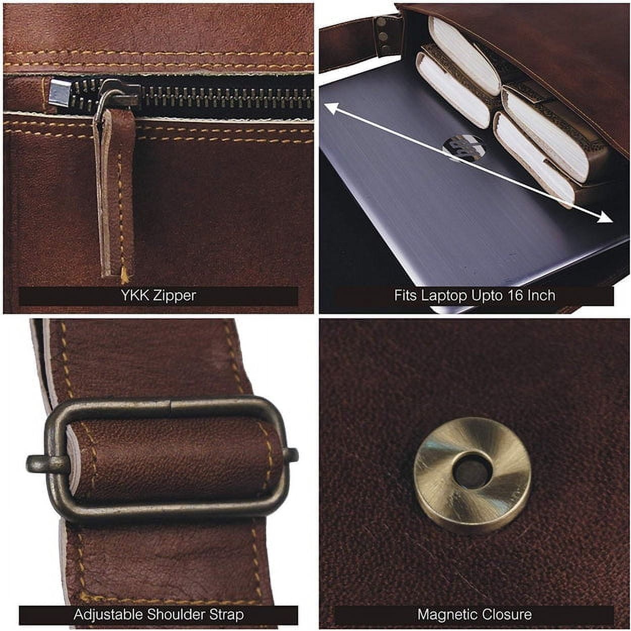 15" Leather Messenger Bag for Men and Women - Laptop Briefcase Bag For College, Office, Adjustable Shoulder Strap Satchel - Image 4