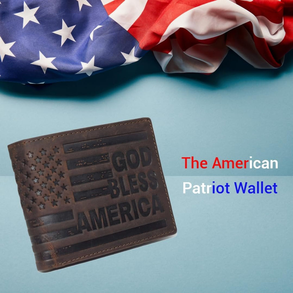 Distressed Vintage Leather Patriot American Flag Wallet -GOD BLESS AMERICA RFID Blocking Leather US Flag Men's Bifold... - Image 6
