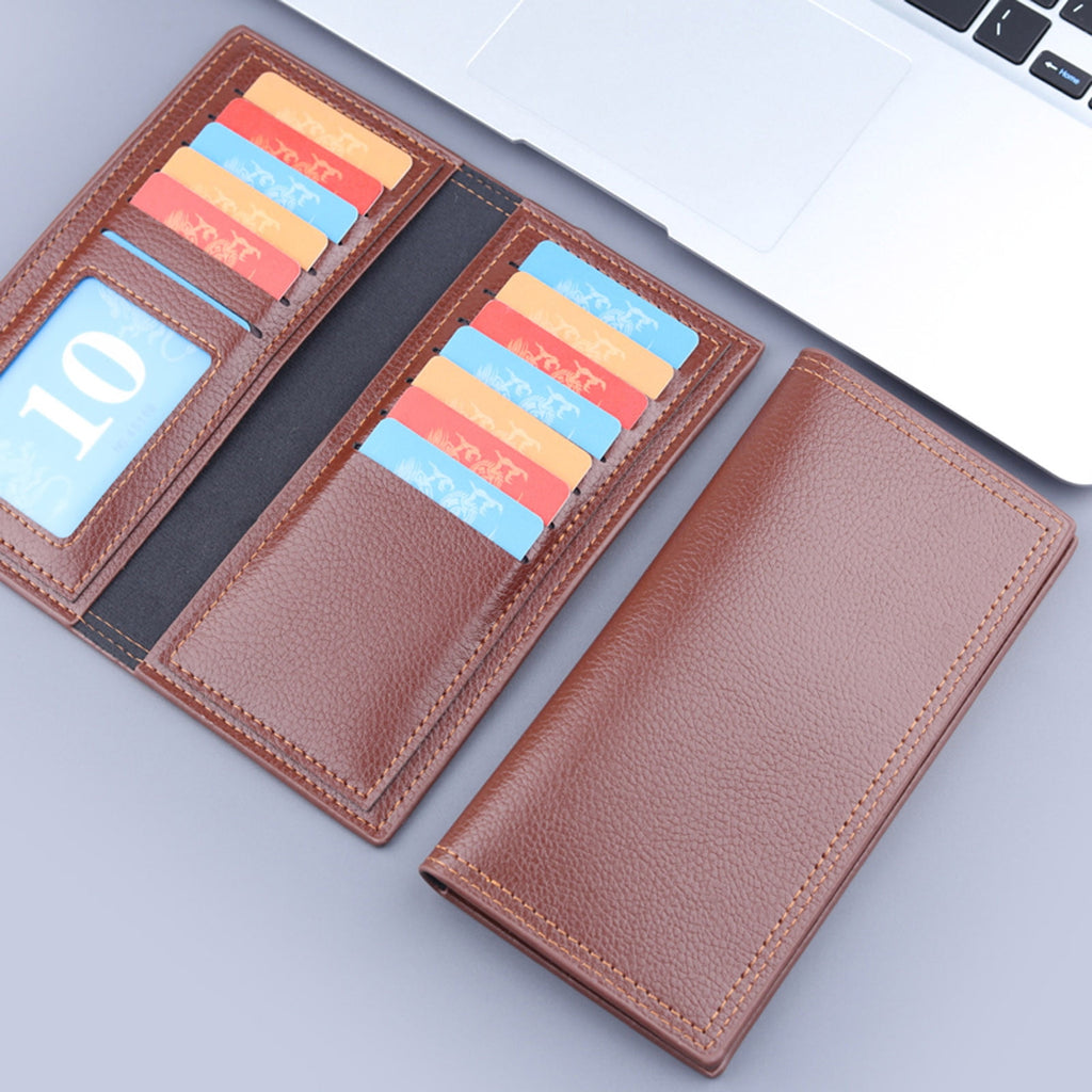 RFID Bifold Wallets for Men Slim Credit Card Holder Leather Long Purse with 12 Card Slots Coffee - Image 6