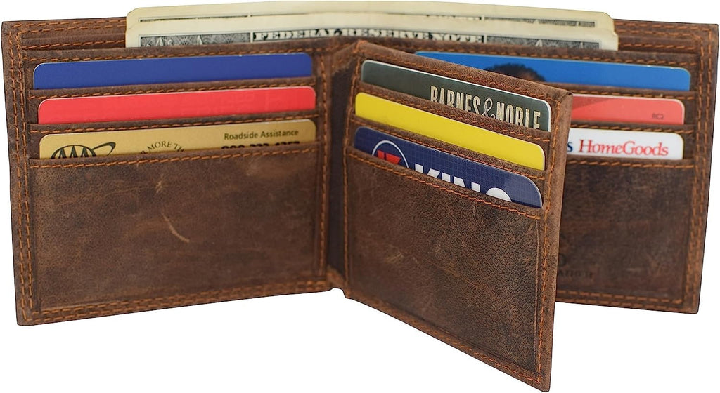 Men's RFID Blocking Vintage Leather Center Flap Bifold Credit Card ID Wallet for Men Brown - Image 4