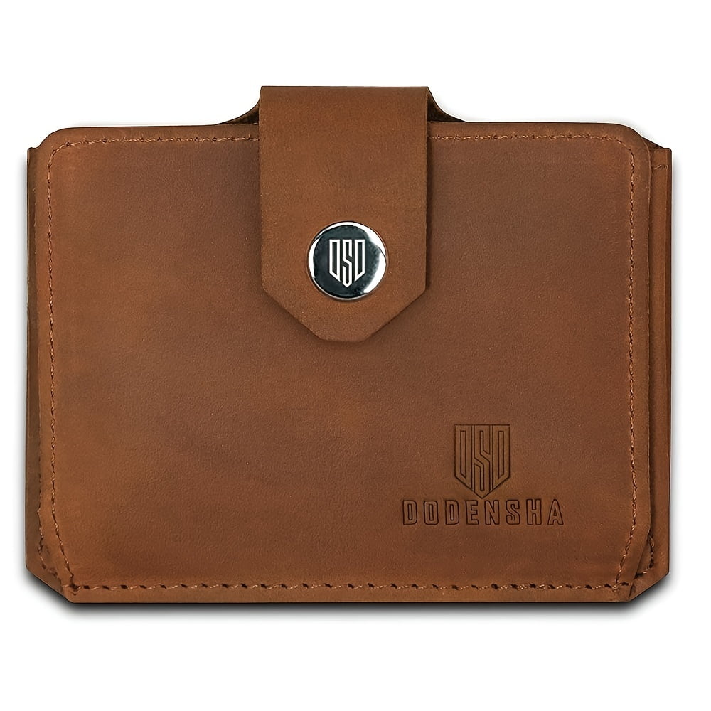 Small Wallet Leather Wallets Slim Mens Credit Card Holders for 6-8 Cards(Brown) - Image 2